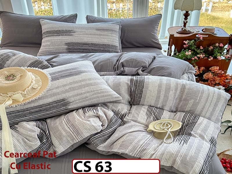 Lenjerie de pat dublă 4 piese, cu imprimeu modern, material fin și răcoros CS 63 — reducere 42% de la 289 lei la 169 lei