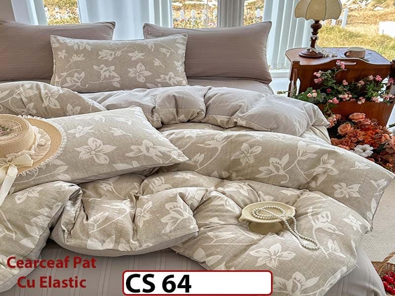 Lenjerie de pat dublă 4 piese, cu imprimeu modern, material fin și răcoros CS 64 — reducere 42% de la 289 lei la 169 lei