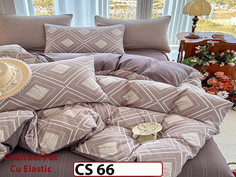 Lenjerie de pat dublă 4 piese, cu imprimeu modern, material fin și răcoros CS 66 — reducere 42% de la 289 lei la 169 lei