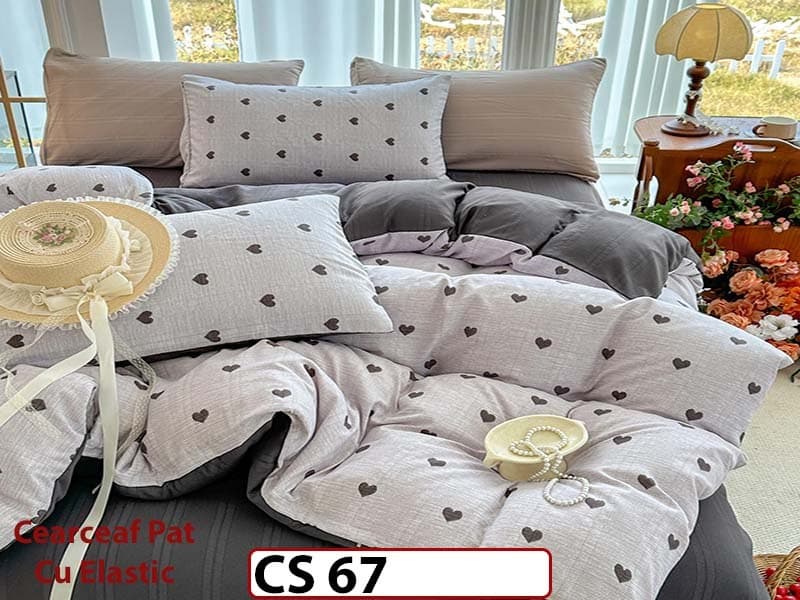 Lenjerie de pat dublă 4 piese, cu imprimeu modern, material fin și răcoros CS 67 — reducere 42% de la 289 lei la 169 lei