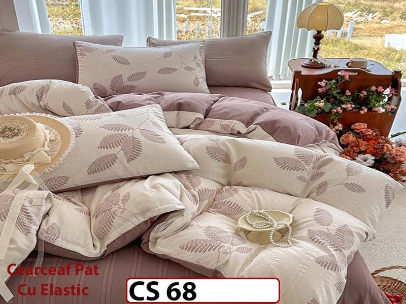 Lenjerie de pat dublă 4 piese, cu imprimeu modern, material fin și răcoros CS 68 — reducere 42% de la 289 lei la 169 lei