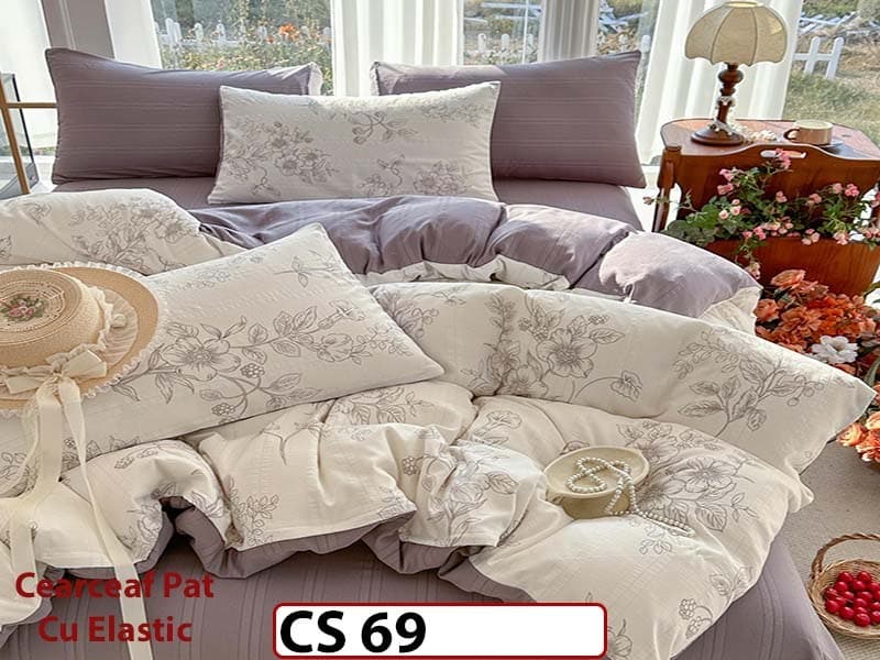Lenjerie de pat dublă 4 piese, cu imprimeu modern, material fin și răcoros CS 69 — reducere 42% de la 289 lei la 169 lei