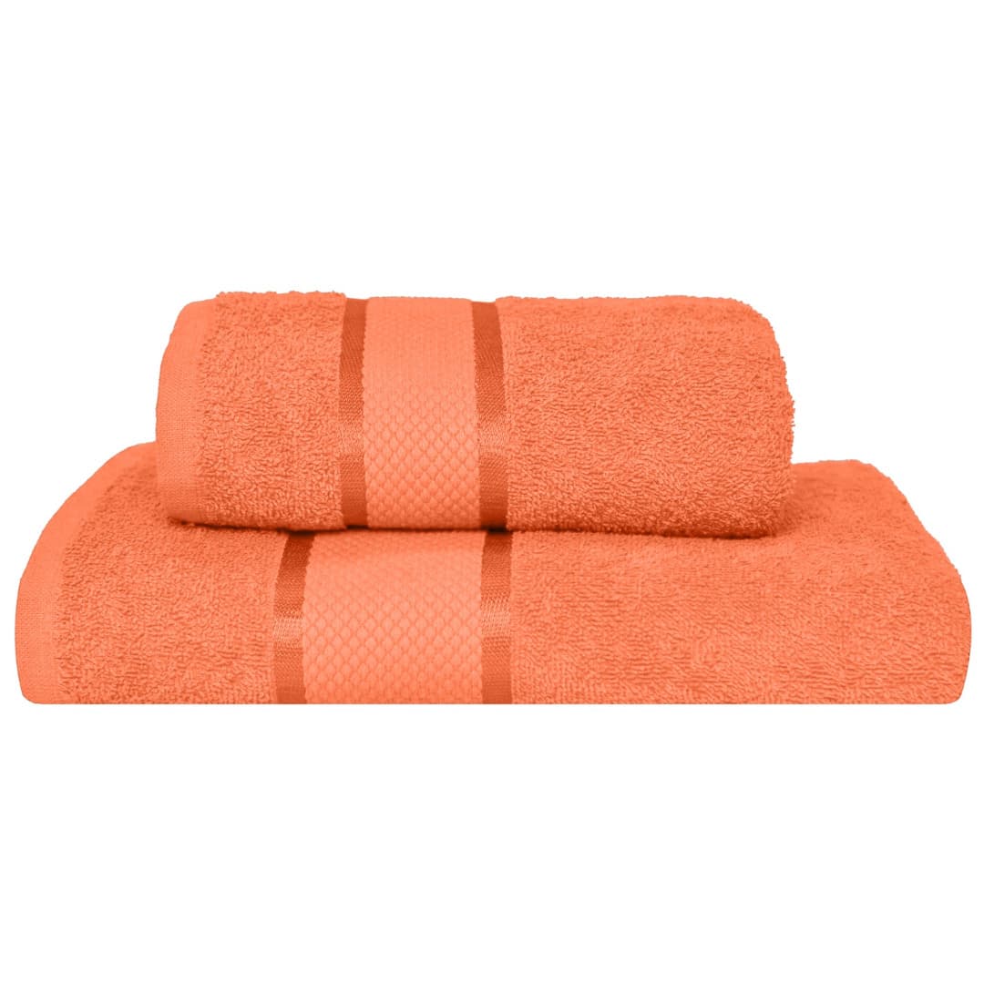 Set 2 Prosoape Baie, Bumbac 100%, 400g/m²,Linii, Portocaliu — reducere 51% de la 99 lei la 49 lei
