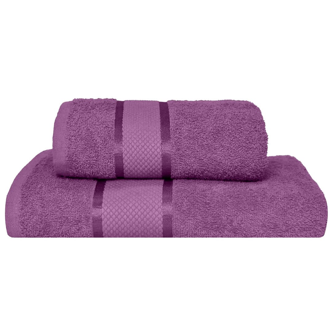 Set 2 Prosoape Baie, Bumbac 100%, 400g/m², Linii, Mov — reducere 51% de la 99 lei la 49 lei