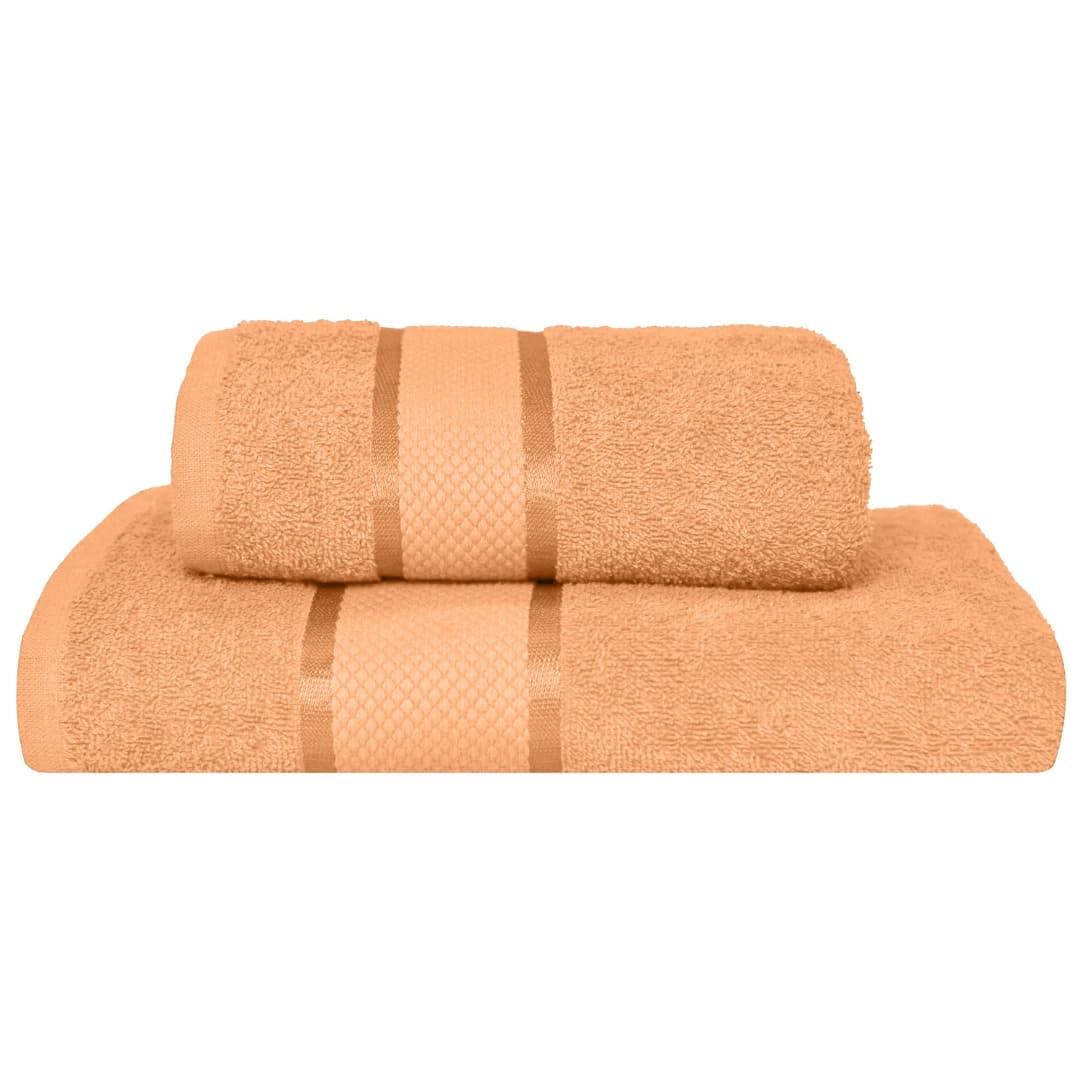 Set 2 Prosoape Baie, Bumbac 100%, 400g/m², Linii, Piersica — reducere 51% de la 99 lei la 49 lei