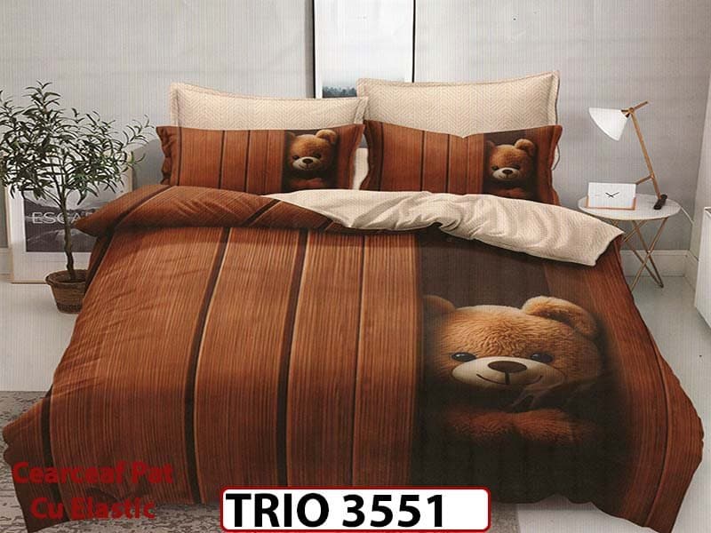 Lenjerie din finet 4 piese cearceaf cu elastic - TRIO 3551 — reducere 63% de la 319 lei la 119 lei