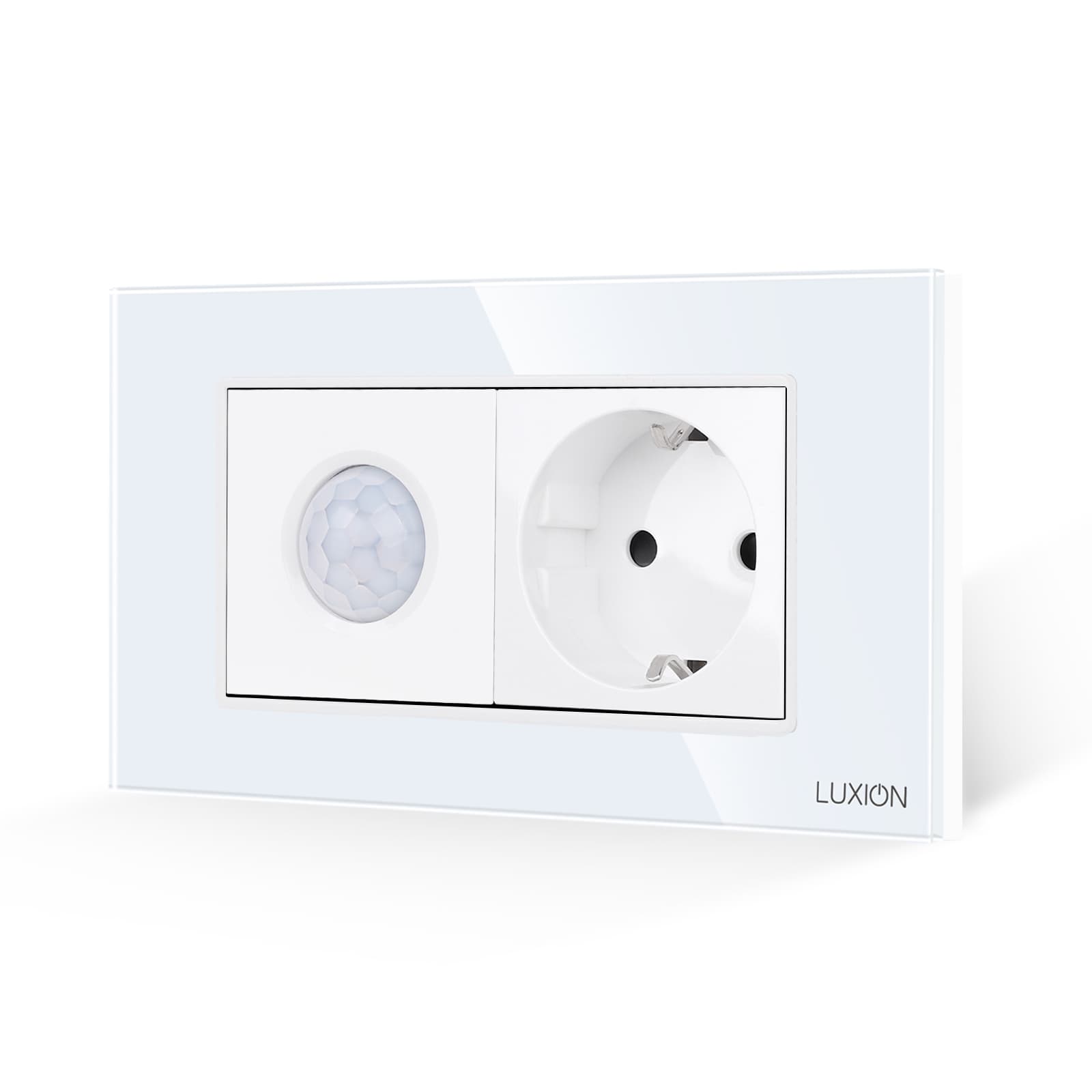 Senzor de Miscare 2M si Priza Schuko LUXION cu Rama din Sticla, Standard Italian, 4M — reducere 26% de la 125 lei la 92,44 lei