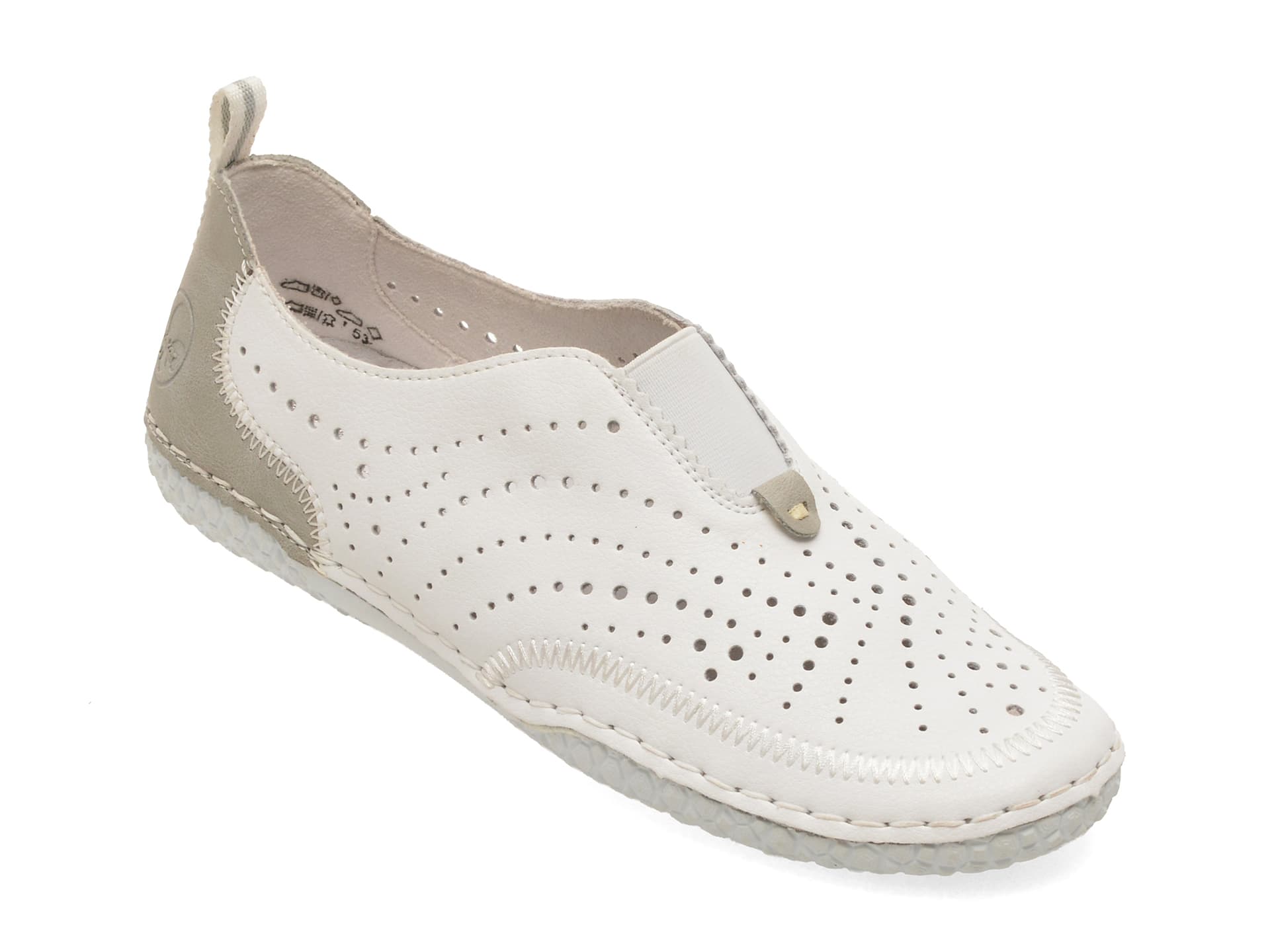 Pantofi RIEKER albi, 43663, din piele naturala — reducere 15% de la 329 lei la 279 lei
