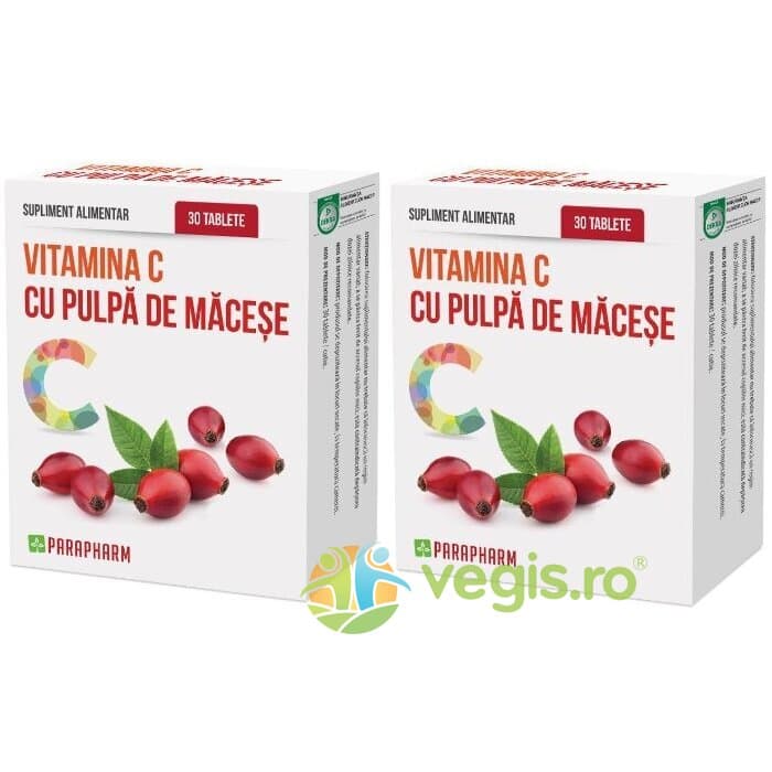 Pachet Vitamina C cu Pulpa de Macese 30tb+30tb — reducere 50% de la 35,8 lei la 17,9 lei