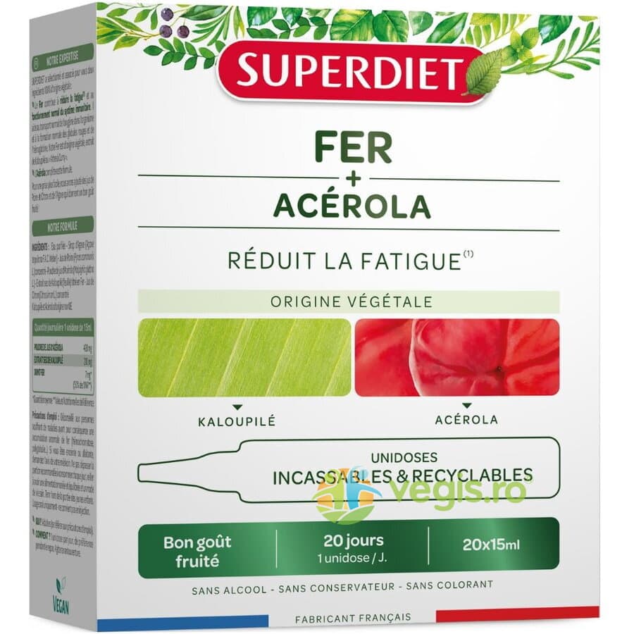 Fier Natural + Acerola Ecologic/Bio 20 fiole reciclabile x 15ml — reducere 30% de la 128 lei la 89,6 lei