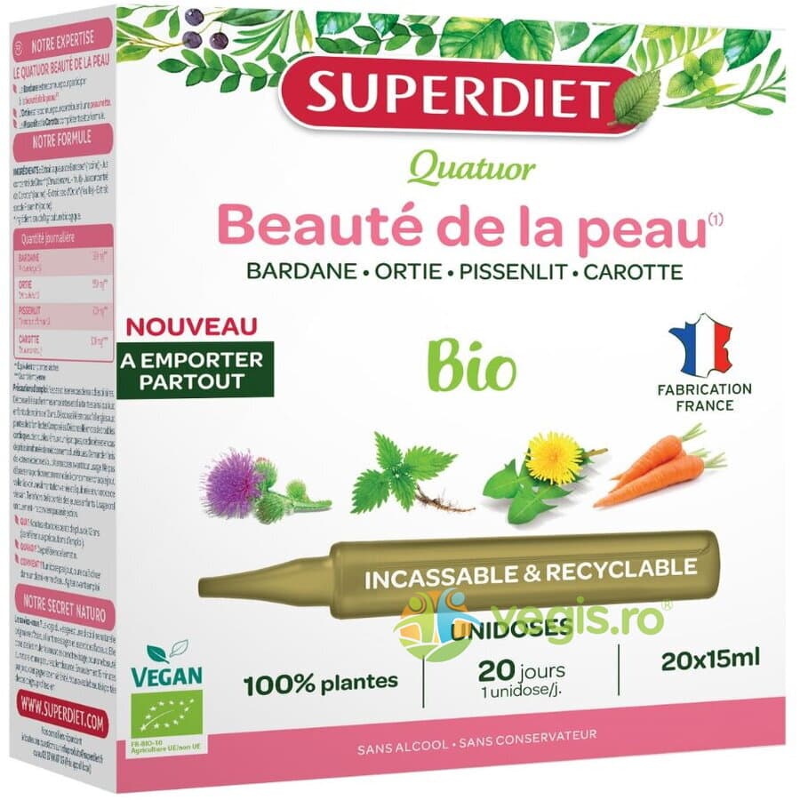 4 Plante pentru Sanatatea Pielii Ecologice/Bio 20 fiole reciclabile x 15ml — reducere 30% de la 117 lei la 81,9 lei