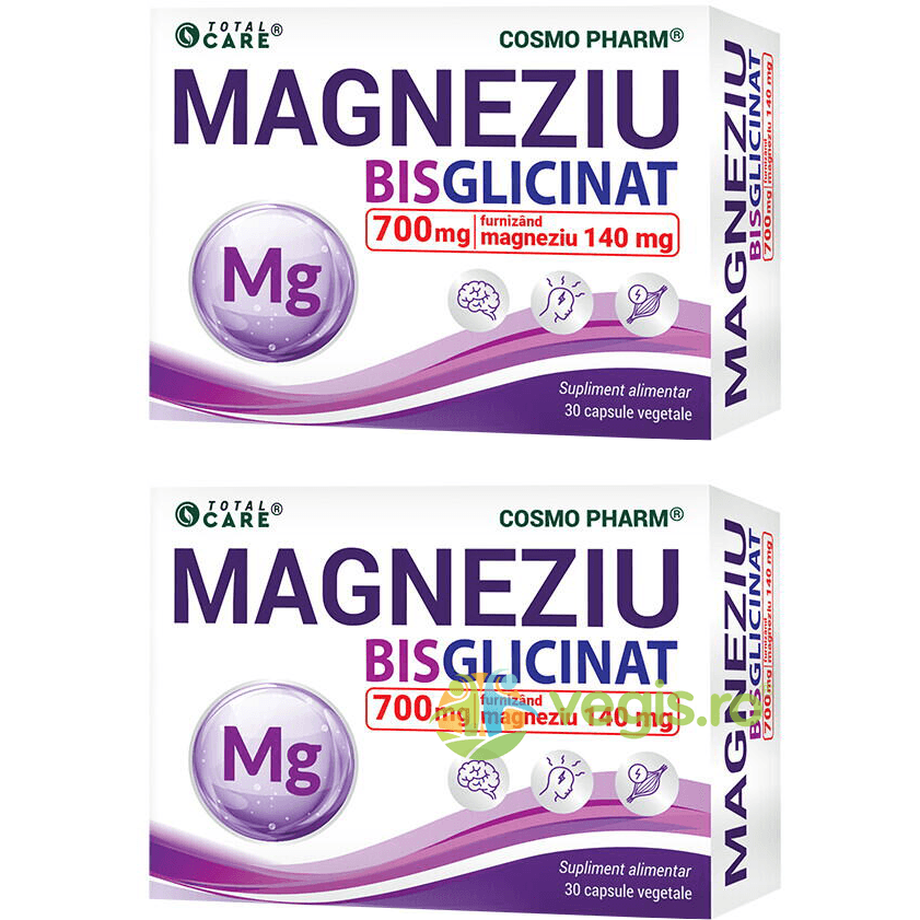 Pachet Magneziu Bisglicinat Concentrat 30cps+30cps — reducere 27% de la 91,96 lei la 67,13 lei