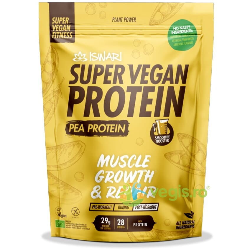 Proteina Super Vegan Potrivita dupa Efort din Mazare (Format Mediu) fara Gluten Ecologica/Bio 1kg — reducere 30% de la 210,12 lei la 147,08 lei