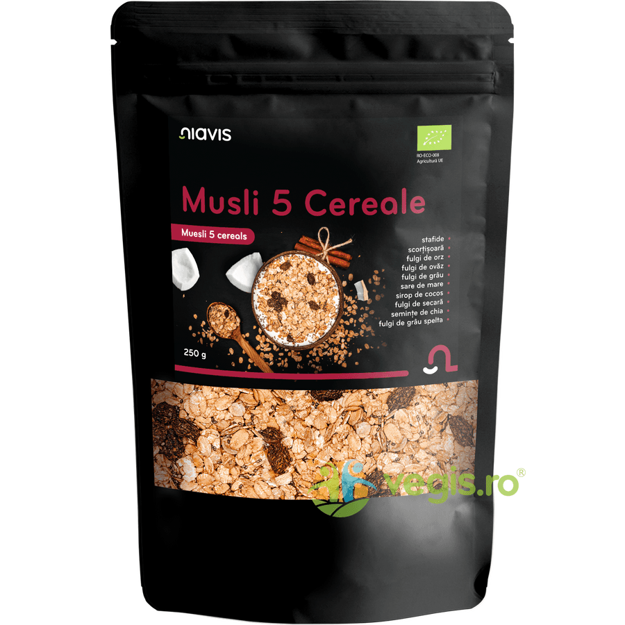 Musli 5 Cereale Ecologic/Bio 250g — reducere 50% de la 29,5 lei la 14,75 lei