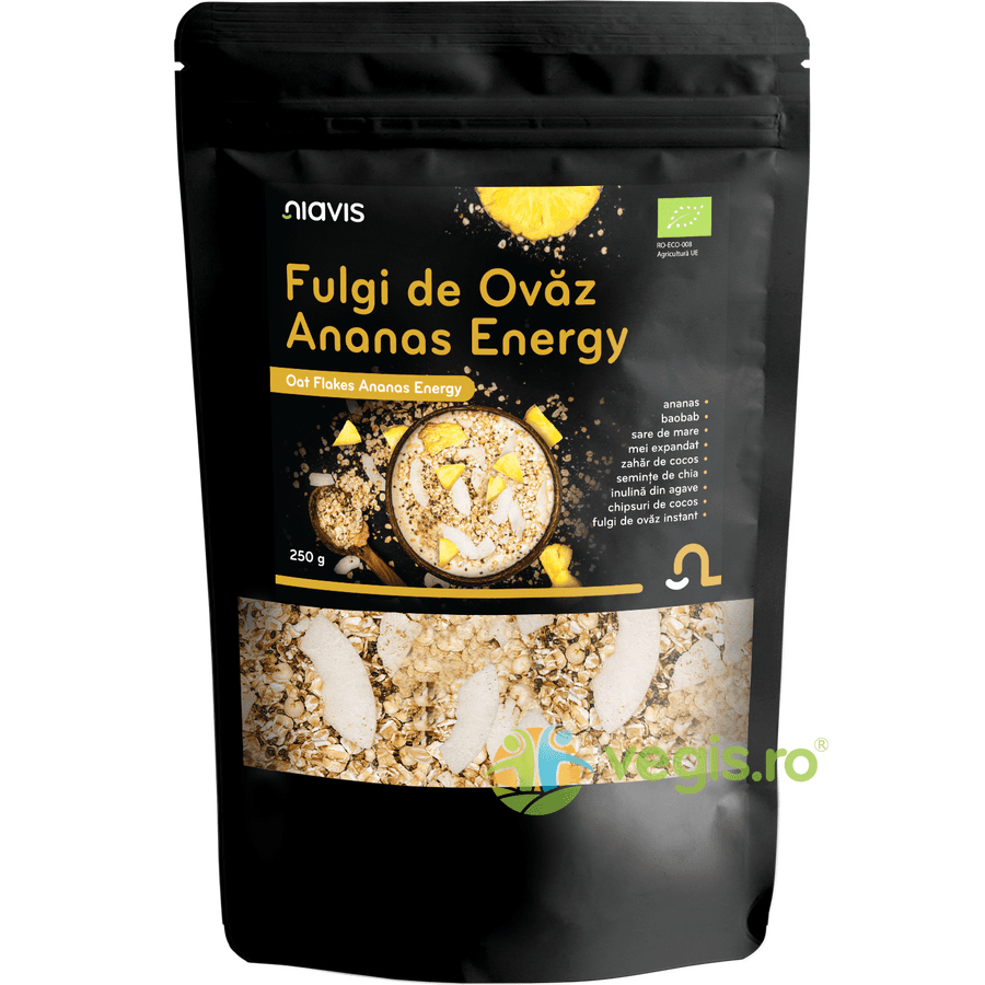 Fulgi de Ovaz Ananas Energy Ecologici/Bio 250g — reducere 50% de la 36,5 lei la 18,25 lei