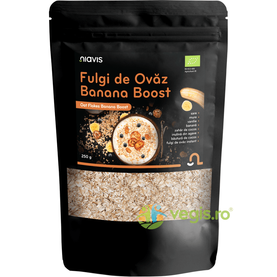 Fulgi de Ovaz Banana Boost Ecologici/Bio 250g — reducere 50% de la 36,5 lei la 18,25 lei