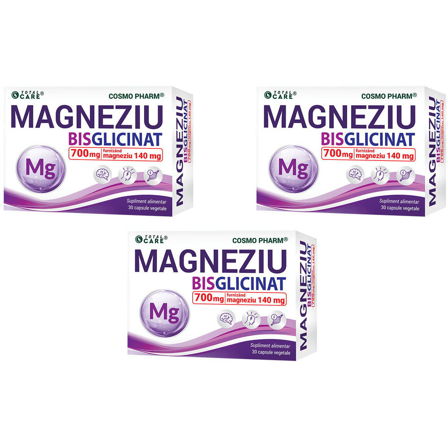 Pachet Magneziu Bisglicinat Concentrat 3x30cps — reducere 27% de la 137,94 lei la 100,7 lei