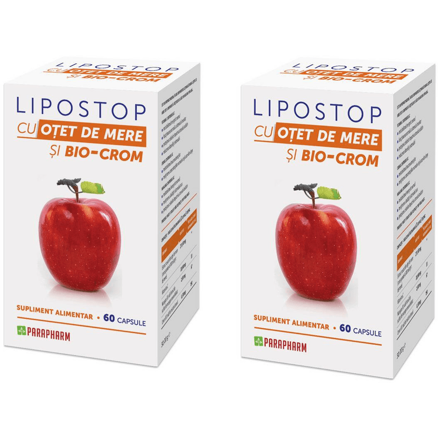 Pachet Lipostop cu Otet de Mere si Bio-Crom 60cps + 60cps — reducere 50% de la 71 lei la 35,5 lei