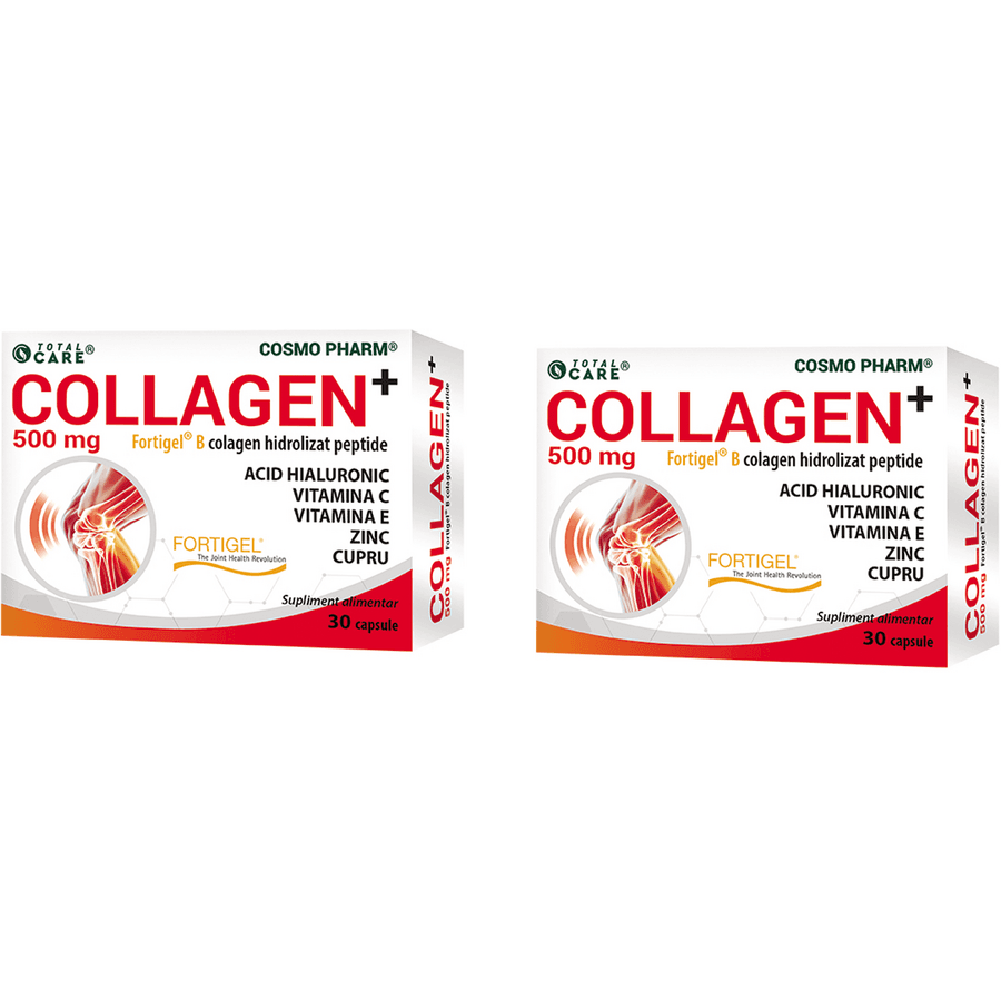 Pachet Colagen Hidrolizat Peptide (Collagen+Fortigel ® B) 500mg 30cps + 30cps — reducere 27% de la 116,16 lei la 84,8 lei