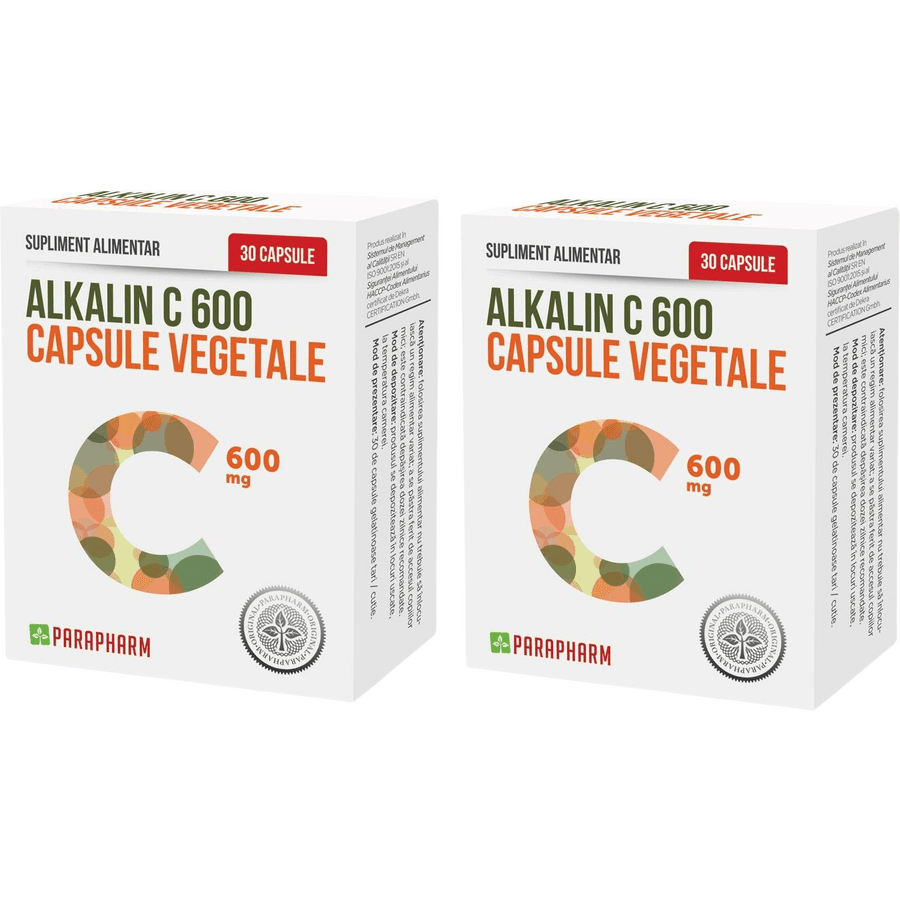 Pachet Alkalin C 600mg (Vitamina C Alcalina) 30cps+30cps — reducere 50% de la 65 lei la 32,5 lei