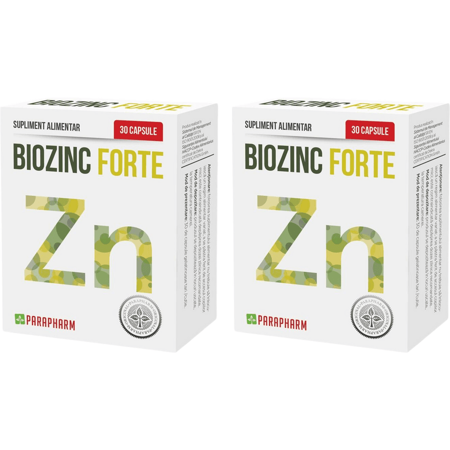 Pachet Biozinc Forte 30cps+30cps — reducere 50% de la 83,01 lei la 41,5 lei