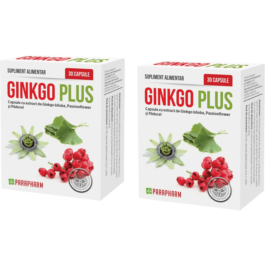 Pachet Gingko Plus (Ginkgo Biloba) 30cps + 30cps — reducere 50% de la 67,8 lei la 33,9 lei
