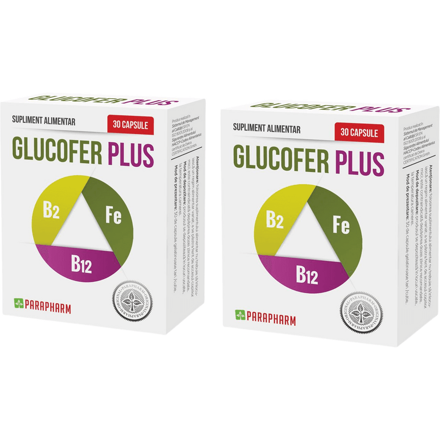 Pachet Glucofer Plus 30cps + 30cps — reducere 50% de la 75 lei la 37,5 lei