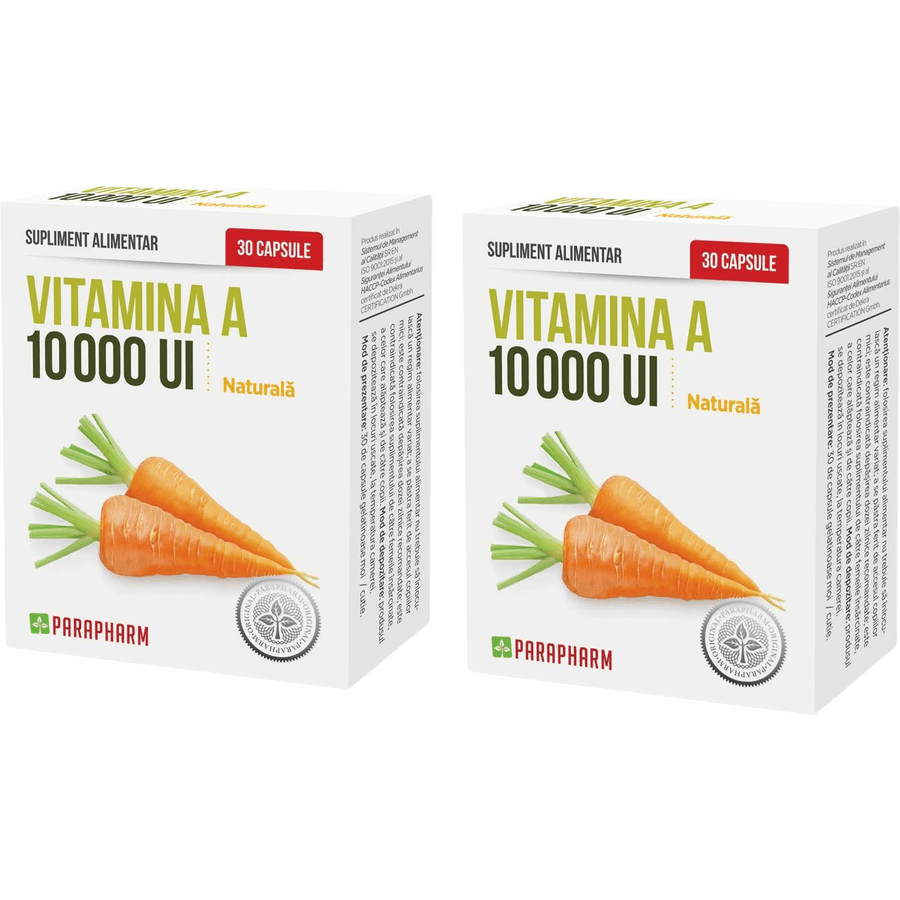 Pachet Vitamina A 10000UI 30cps + 30cps — reducere 50% de la 65 lei la 32,5 lei