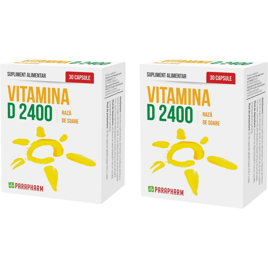 Pachet Vitamina D-2400 30cps + 30cps — reducere 50% de la 67,8 lei la 33,9 lei