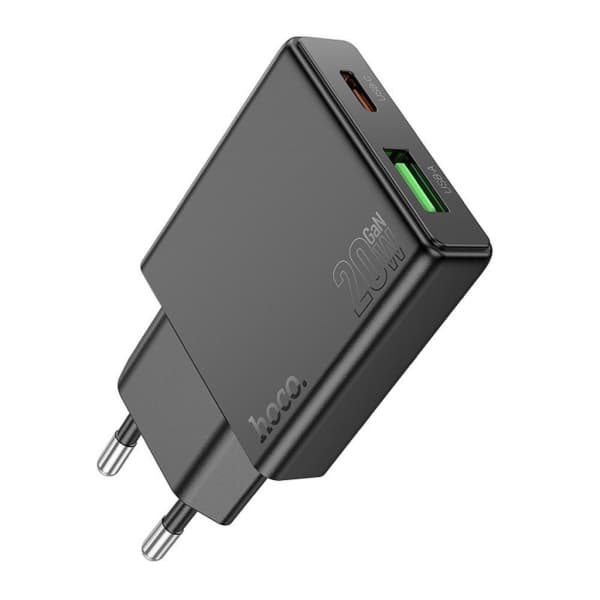 Incarcator Retea HOCO N38, 20W, 3A, 1 x USB-A - 1 x USB-C, Negru — reducere 38% de la 39,99 lei la 24,99 lei