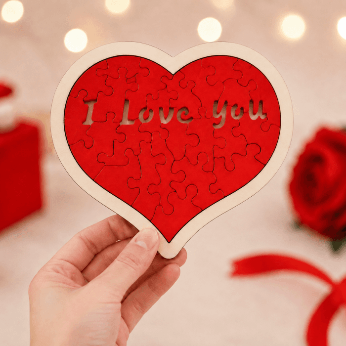 Puzzle Cadou Romantic din Lemn forma Inimioara I Love You — reducere 55% de la 60 lei la 27,27 lei