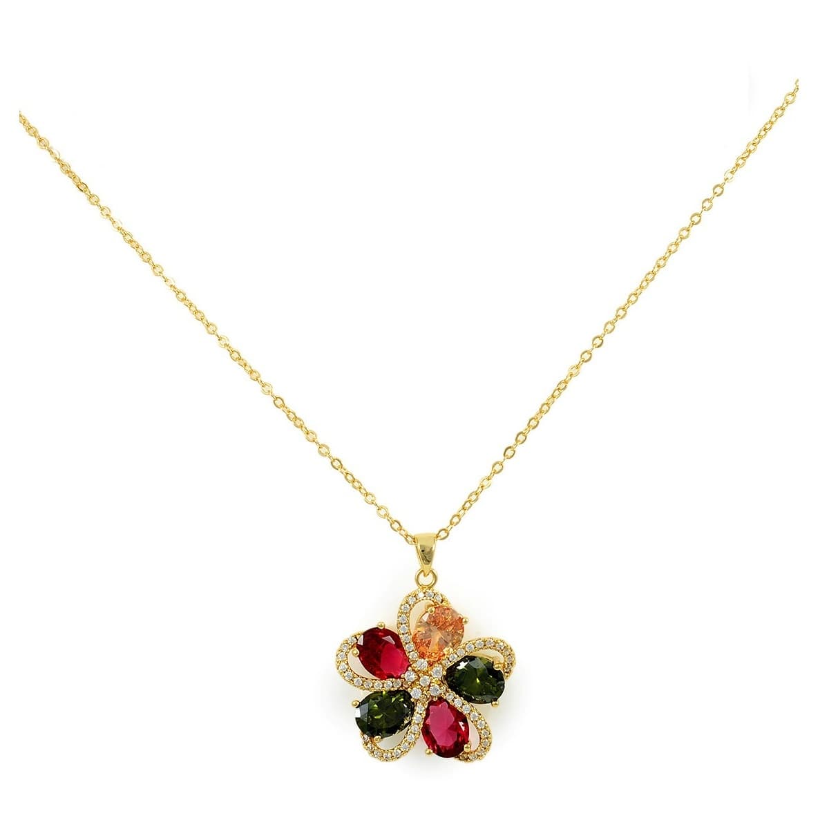 Pandantiv auriu cu cristale multicolore Helena, cu lantisor — reducere 15% de la 110 lei la 93 lei