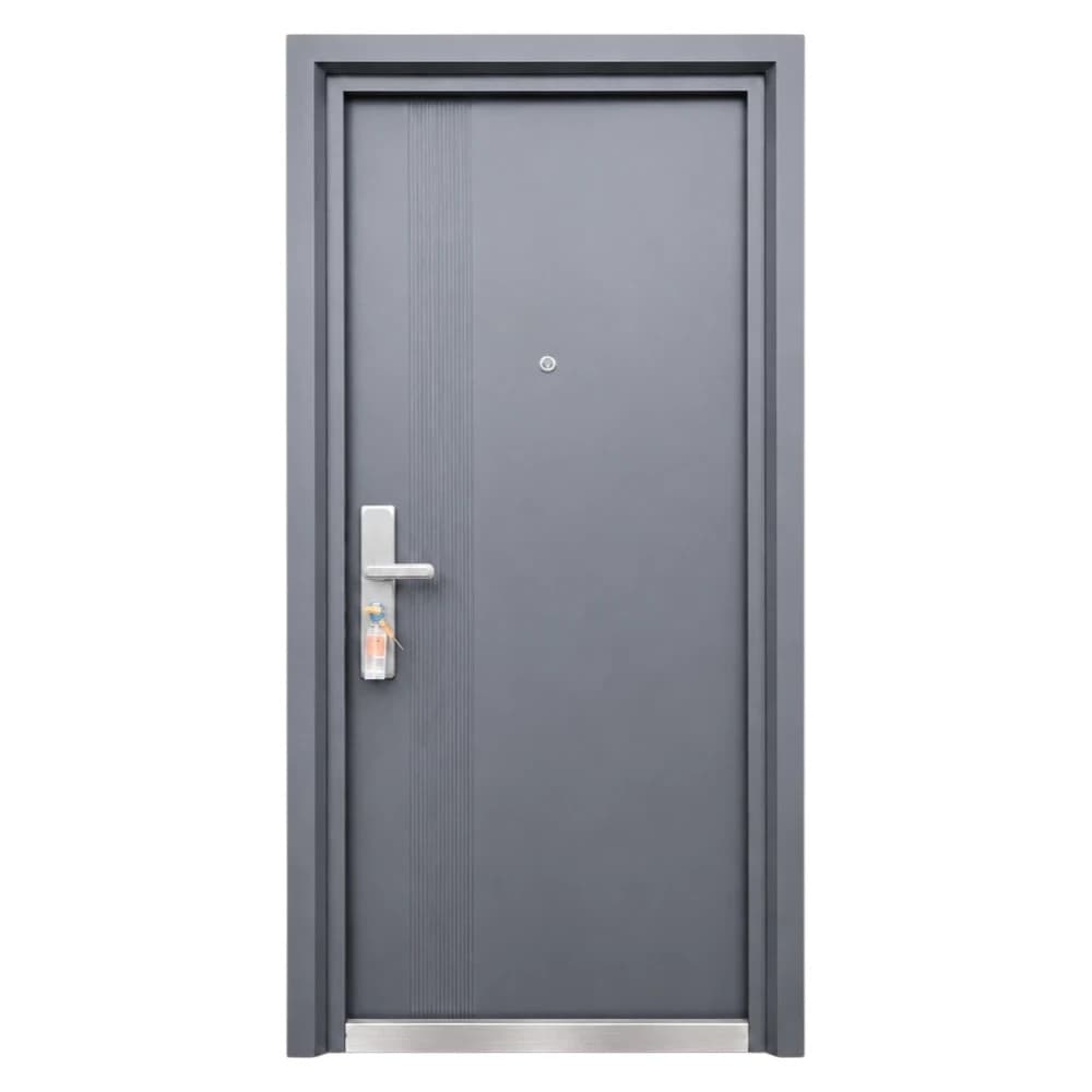 Usa metalica de exterior cu izolatie si vizor Novo Doors ND7006, tabla 0.7 mm, prag din inox, balamale si clanta incluse, pentru casa si apartament, Gri Antracit (Dimensiune: 98 cm, Sens deschidere: D — reducere 37% de la 1.699 lei la 1.073,55 lei