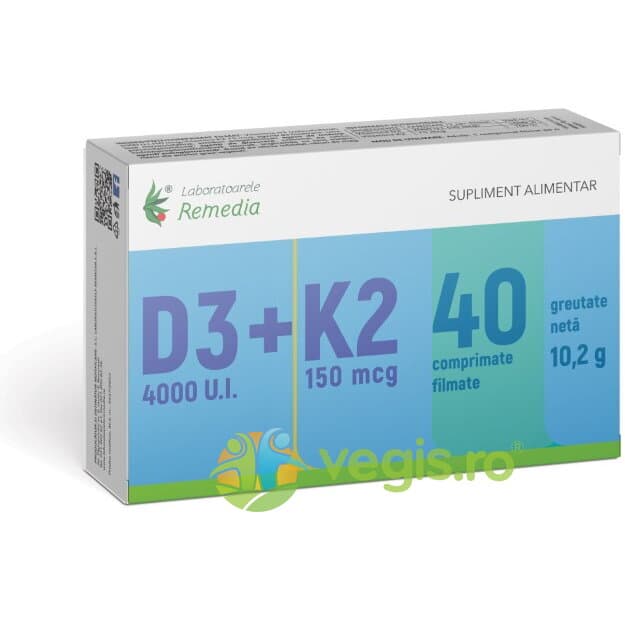 Vitamina D3 4000U.I + K2 150mcg 40cpr — reducere 27% de la 35,9 lei la 26,11 lei