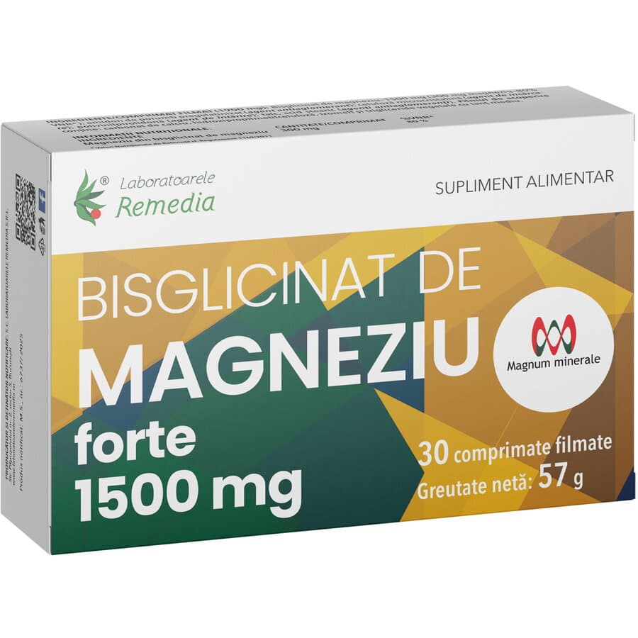 Bisglicinat de Magneziu Forte 1500mg 30cpr — reducere 27% de la 59,5 lei la 43,27 lei