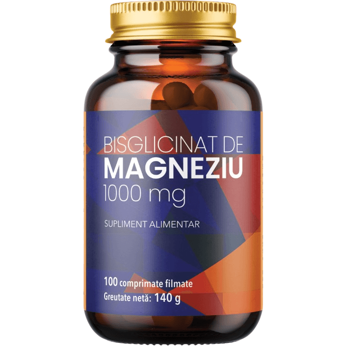 Bisglicinat de Magneziu 1000mg 100cpr — reducere 27% de la 102,5 lei la 74,55 lei