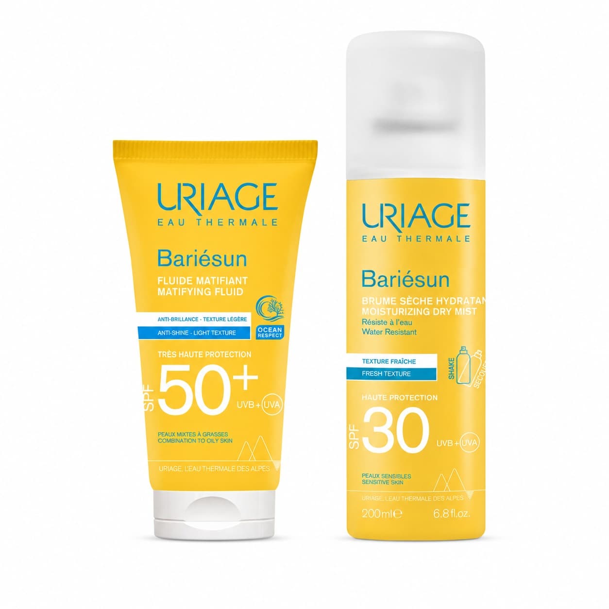 Set Uriage Bariésun – Fluid matifiant SPF 50+, 50 ml + Spray uscat hidratant SPF 30, 200 ml — reducere 57% de la 219 lei la 95,04 lei