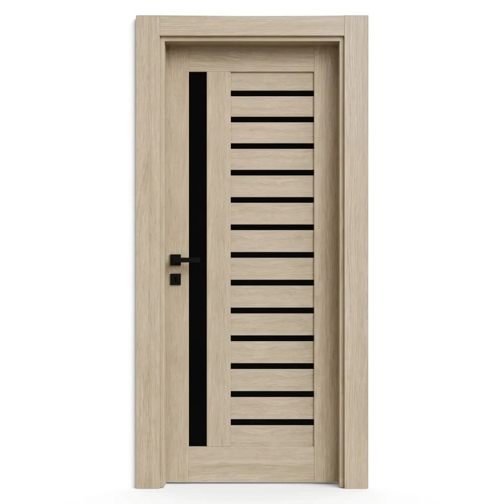 Usa Interior din MDF Novo Doors NDM01 LUX PREMIUM, Cadru din Lemn Masiv, Insertii imitatie sticla, KIT COMPLET, Toc Reglabil de 10 CM INCLUS, Plinta pe Ambele Parti (Culoare: Crem, Dimensiune: 80 cm, — reducere 33% de la 1.724 lei la 1.156,2 lei