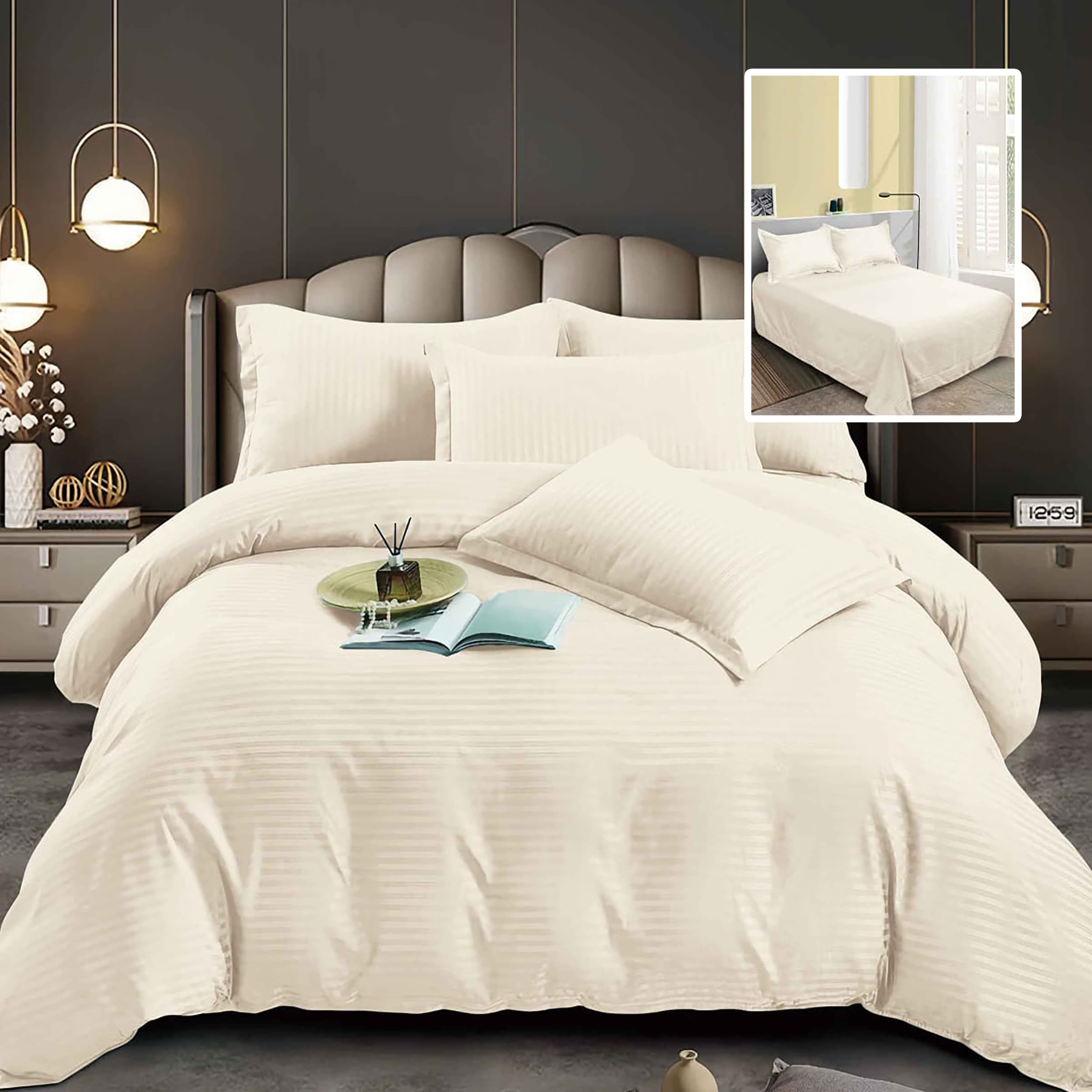 Set lenjerie de pat pentru 2 persoane XXL, Bumbac Damasc Policotton, 4 piese, Cearceaf pat 230x260, Cearceaf pilota 220x200, Fete de perne 50x70 x 2, Crem — reducere 25% de la 173,79 lei la 130 lei