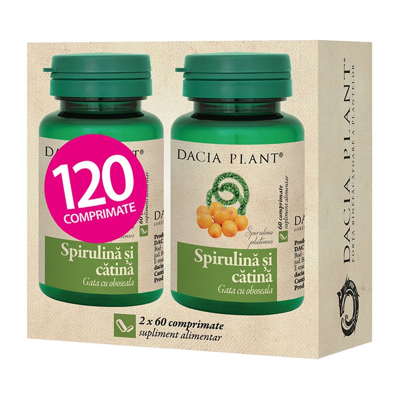 Spirulina si catina, 120 comprimate, Dacia Plant — reducere 10% de la 44,9 lei la 40,41 lei
