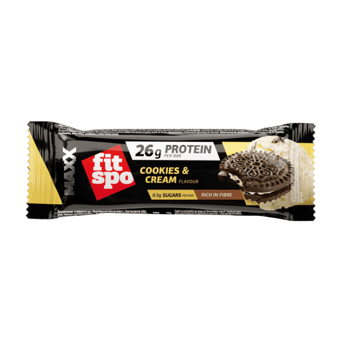 Baton proteic Maxx Cookies and Cream, 75g, FitSpo — reducere 15% de la 11,9 lei la 10,12 lei