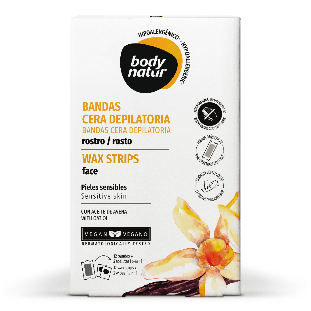 Benzi depilatoare faciale hipoalergenice, 12 benzi+2 servetele post-epilare, Body Natur — reducere 20% de la 22 lei la 17,6 lei