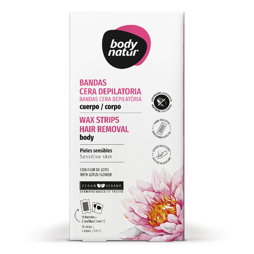 Benzi depilatoare pentru corp, piele sensibila, 16 benzi+2 bucati servetele post-epilare, Body Natur — reducere 20% de la 25 lei la 20 lei