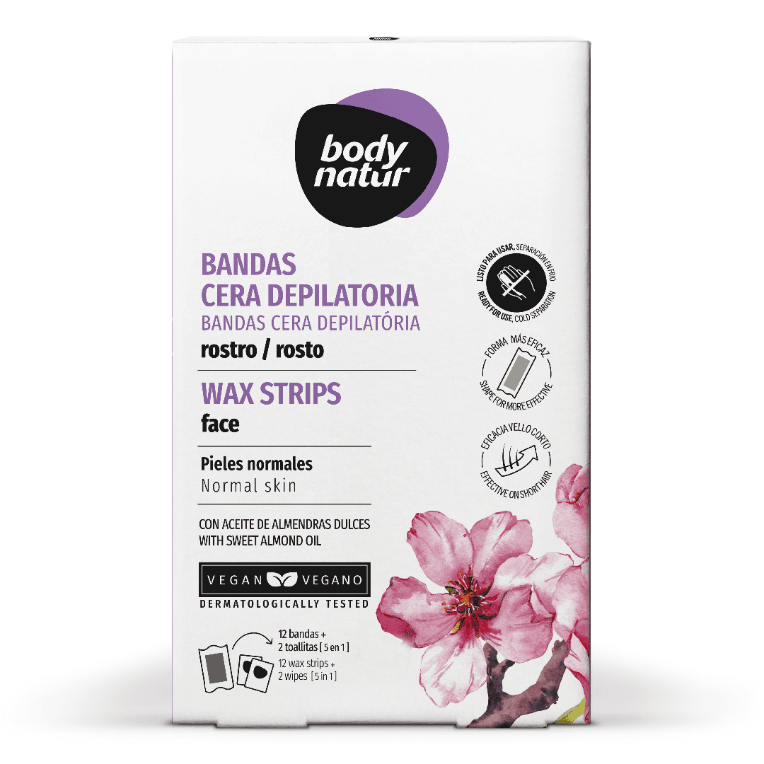 Benzi depilatoare pentru fata, 12 benzi+2 servetele post-epilare, Body Natur — reducere 20% de la 22 lei la 17,6 lei