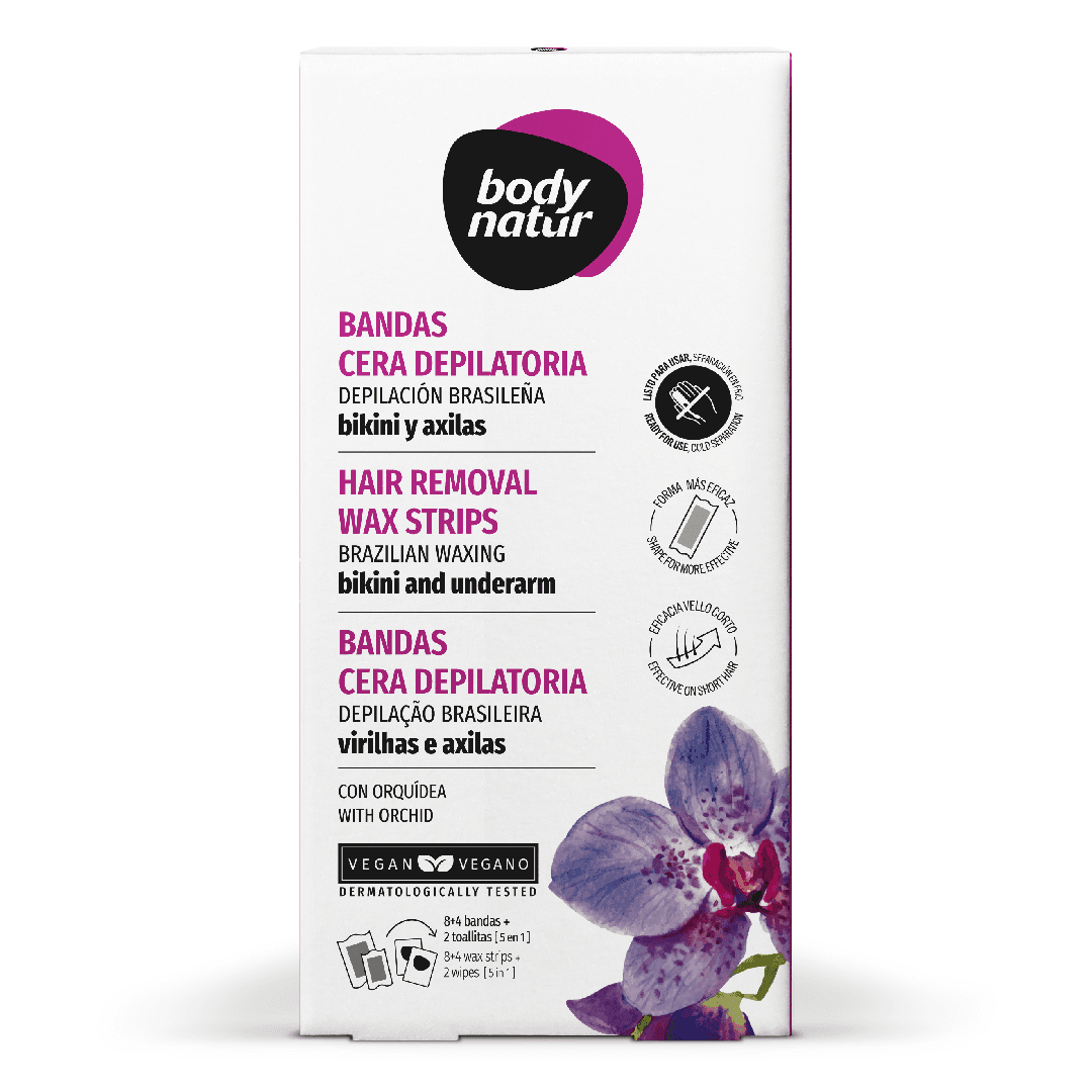 Benzi depilatoare pentru zona bikini si axila, 12 benzi+2 servetele post-epilare, Body Natur — reducere 20% de la 22 lei la 17,6 lei