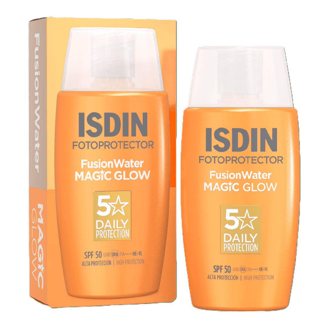 Crema iluminatoare SPF50 PA++++ Fusion Water Magic Glow, 50 ml, Isdin — reducere 27% de la 130,4 lei la 95,19 lei