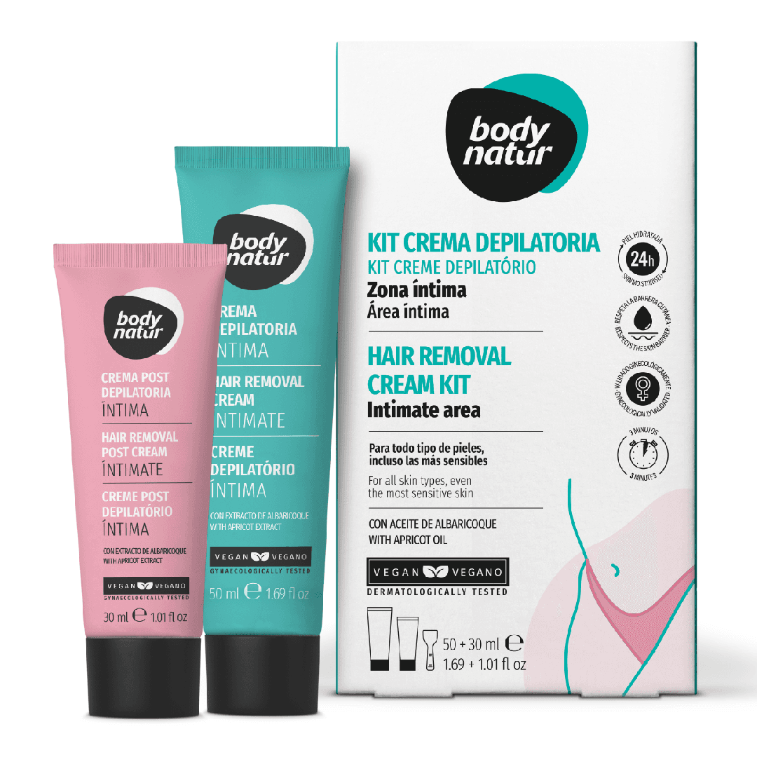 Kit depilare pentru zona intima feminina, cu extract de caise, 50ml+30ml, Body Natur — reducere 20% de la 39 lei la 31,2 lei