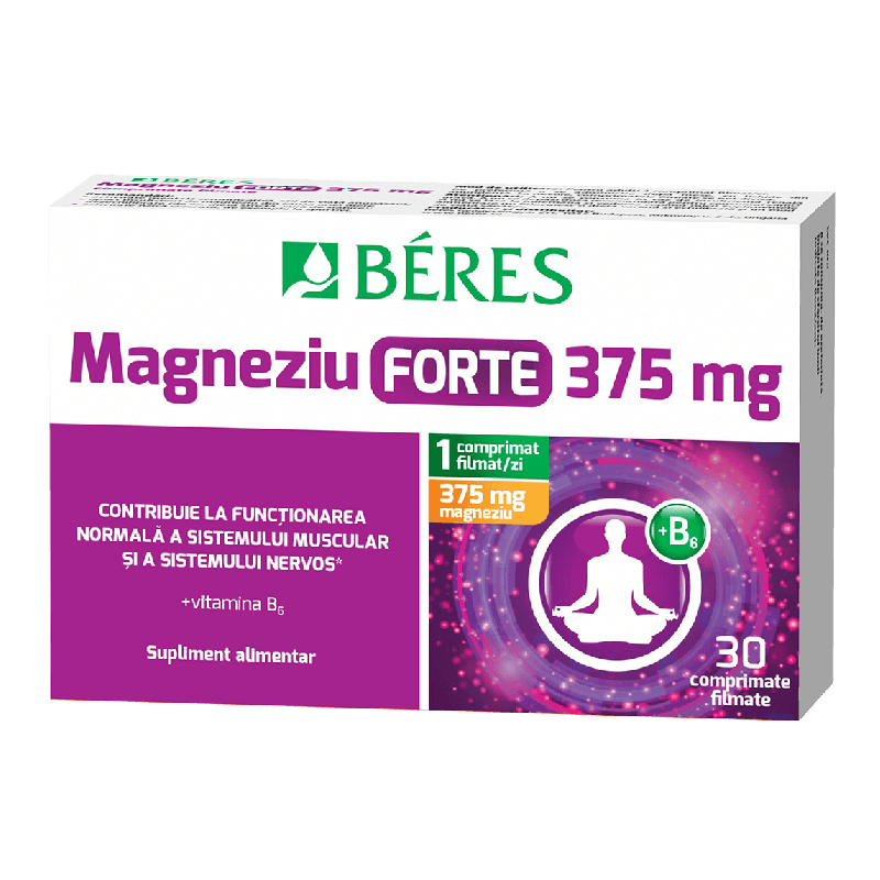 Magneziu Forte 375 mg + B6, 30 comprimate filmate, Beres — reducere 15% de la 38,9 lei la 33,07 lei