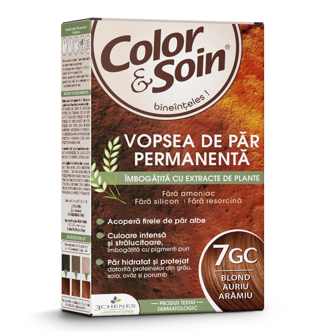 Vopsea de par fara amoniac, fara silicon, blond auriu aramiu, 7GC, Color&Soin — reducere 30% de la 50,1 lei la 35,07 lei